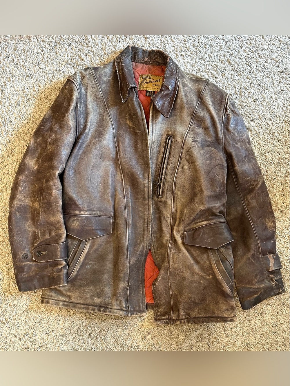 Vintage Men’s Hercules Outerwear by Sears Brown Leather Jacket Red Lining Sz M